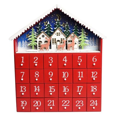 Rex London Wooden Advent Calendar with LED light Red House