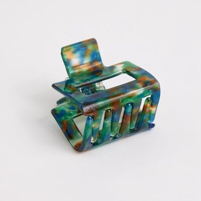 Red Cuckoo Hair Claw Clip Square Marbeled green/blue