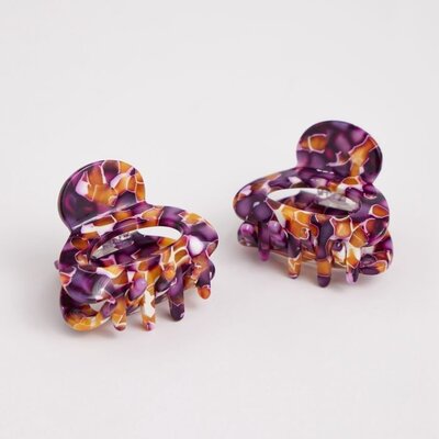 Red Cuckoo Hair Claw Clips Oval Marbeled purple Set of 2