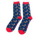 Miss Sparrow Mens Socks Bamboo Sausage Dog Santa navy