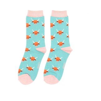 Miss Sparrow Socks Bamboo Highland Cows duck egg