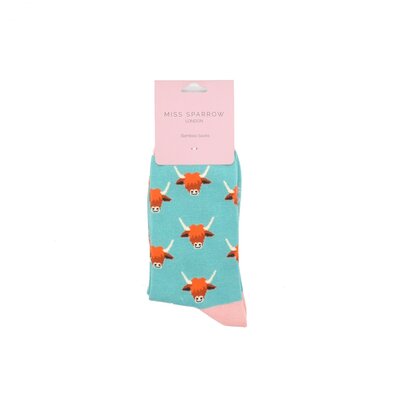 Miss Sparrow Socks Bamboo Highland Cows duck egg