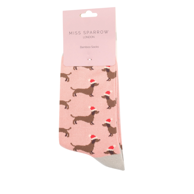 Socken Bamboo Sausage Dog Santa dusky pink