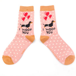 Miss Sparrow Socks Bamboo I Woof You dusky pink