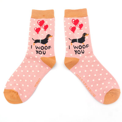 Miss Sparrow Socken Bamboo I Woof You dusky pink