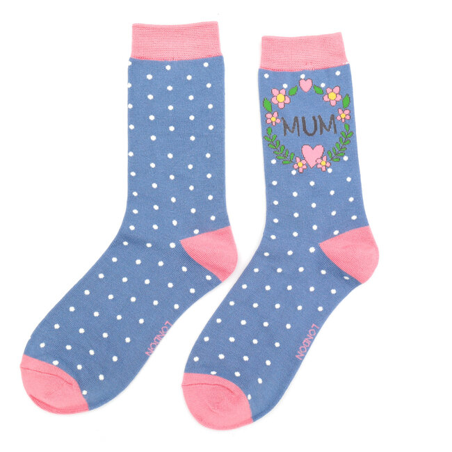 Socks Bamboo Mum Floral Wreath blue