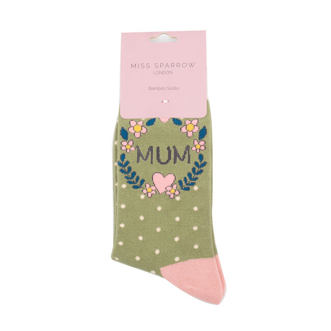 Socks Bamboo Mum Floral Wreath moss