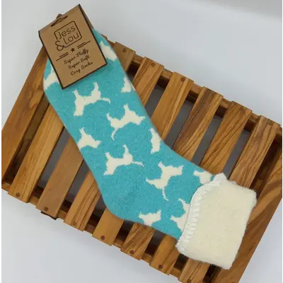 Jess & Lou Socken Wollmix extra thick Delightful Dogs teal