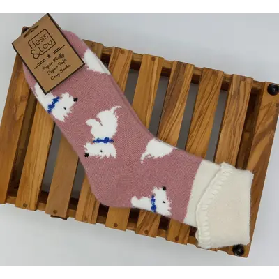 Jess & Lou Socks Woolmix extra thick Walking Westie pink