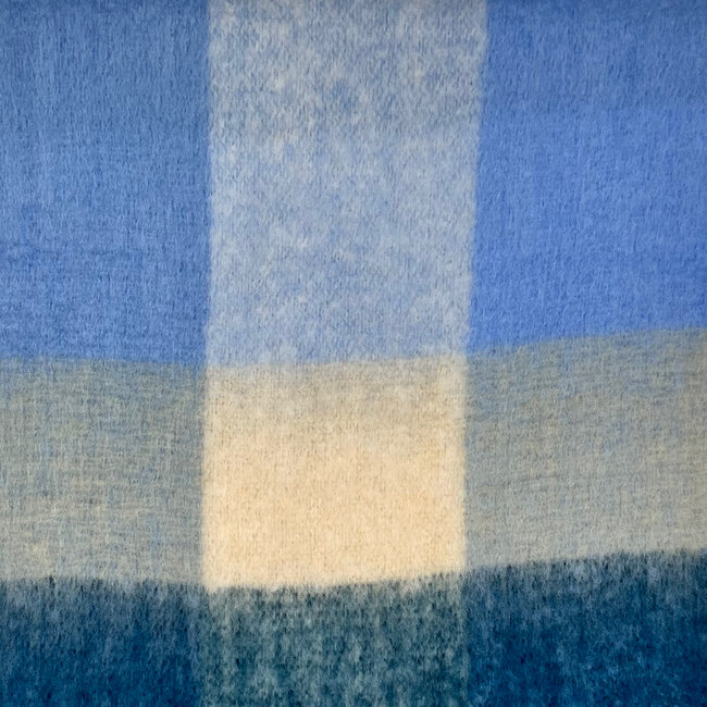 Schal Wool Mix Soft Checked with Tassel blues