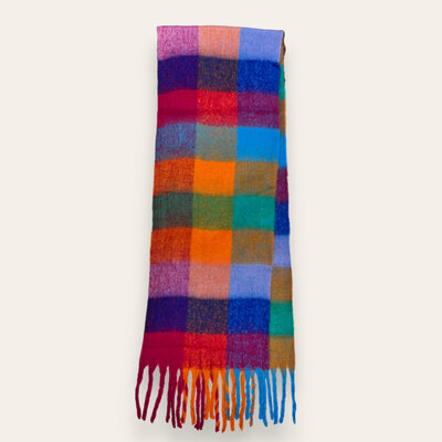 Pure & Cozy Schal Wool Mix Soft Checked with Tassel festive