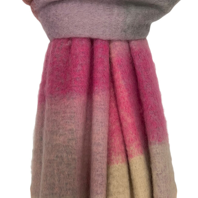 Schal Wool Mix Soft Checked with Tassel pinks