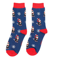 Miss Sparrow Socks Bamboo Skiing Penguins navy