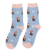 Miss Sparrow Socken Bamboo Skiing Penguins powder blue