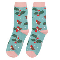 Miss Sparrow Socks Bamboo Winter Hedgerow duck egg