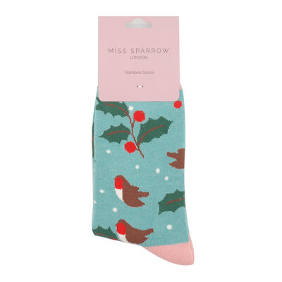 Miss Sparrow Socken Bamboo Winter Hedgerow duck egg