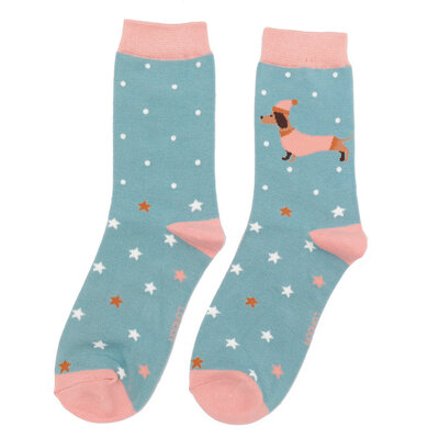 Miss Sparrow Socks Bamboo Festive Sausage Dogs duck egg