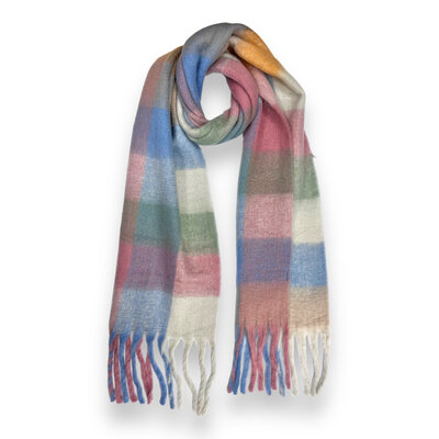Pure & Cozy Schal Wool Mix Soft Checked with Tassel pastels