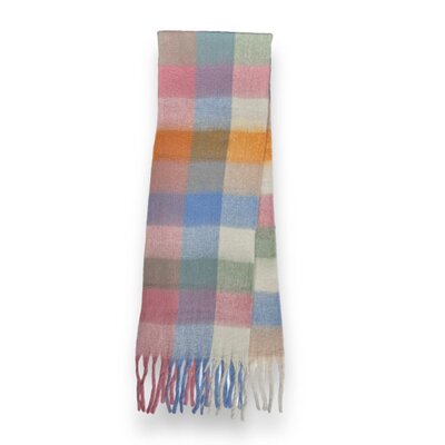 Pure & Cozy Schal Wool Mix Soft Checked with Tassel pastels