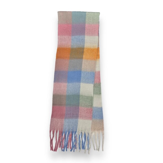 Schal Wool Mix Soft Checked with Tassel pastels