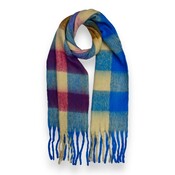 Pure & Cozy Schal Wool Mix Soft Checked with Tassel Smurf