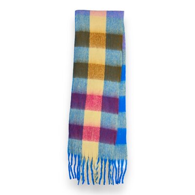 Pure & Cozy Schal Wool Mix Soft Checked with Tassel Smurf