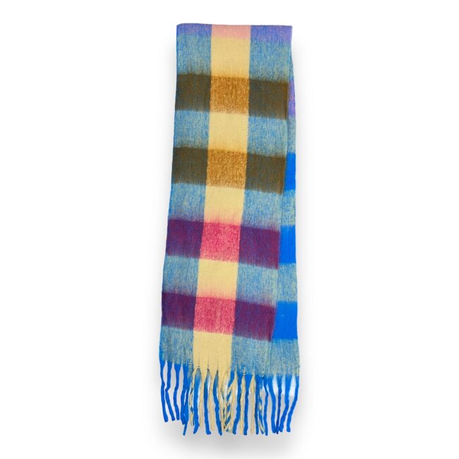 Schal Wool Mix Soft Checked with Tassel Smurf