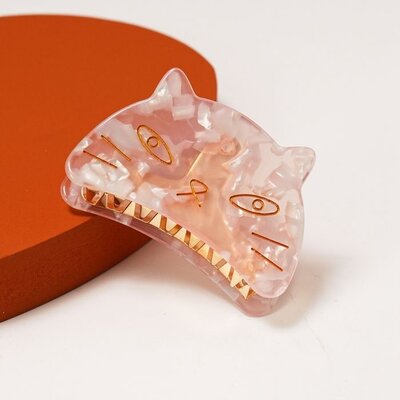 Red Cuckoo Hair Claw Clip Cat Face pink