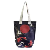 M&K Collection Canvas Tote Bag Art Japanese Crane & Koi Fish