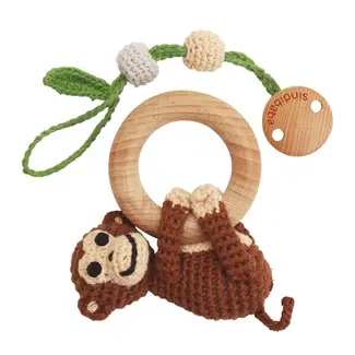 Sindibaba Pram Clip / rattle with Monkey brown (organic cotton) 3in1