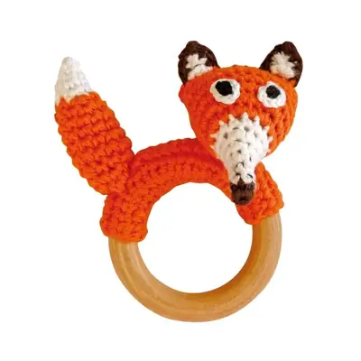 Sindibaba Rattle wooden ring Fox orange (Bio-Baumwolle)