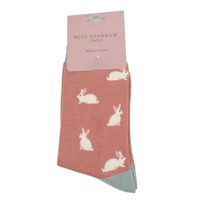 Miss Sparrow Socks Bamboo Rabbits dusky pink