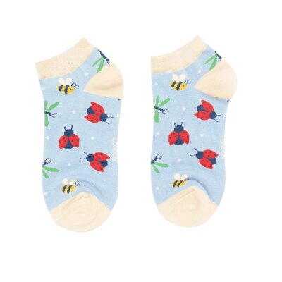 Miss Sparrow Trainer Socks Bamboo Love Bugs pale blue
