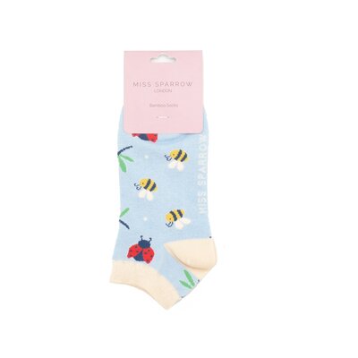 Miss Sparrow Trainer Socks Bamboo Love Bugs pale blue