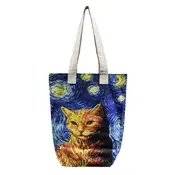 M&K Collection Canvas Tote Bag Art Starry Night Cat