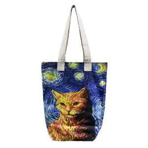 M&K Collection Canvas Tote Bag Art Starry Night Cat