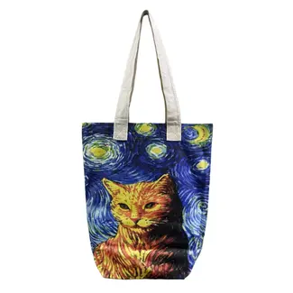M&K Collection Canvas Tote Bag Art Starry Night Cat