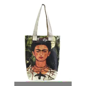 M&K Collection Canvas Tote Bag Art Frida Necklace