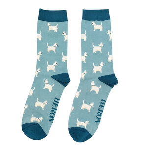 Miss Sparrow Mens Socks Bamboo Cute Scottie Dogs duck egg