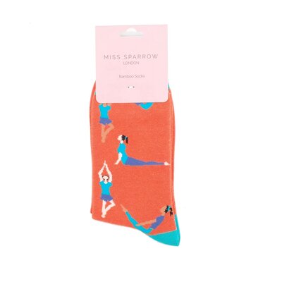 Miss Sparrow Socks Bamboo Yoga Poses burnt orange