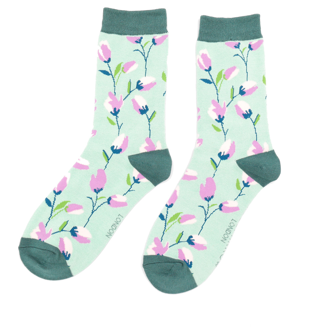 Lilac/Pink/Green, Womens Bamboo Floral Sock