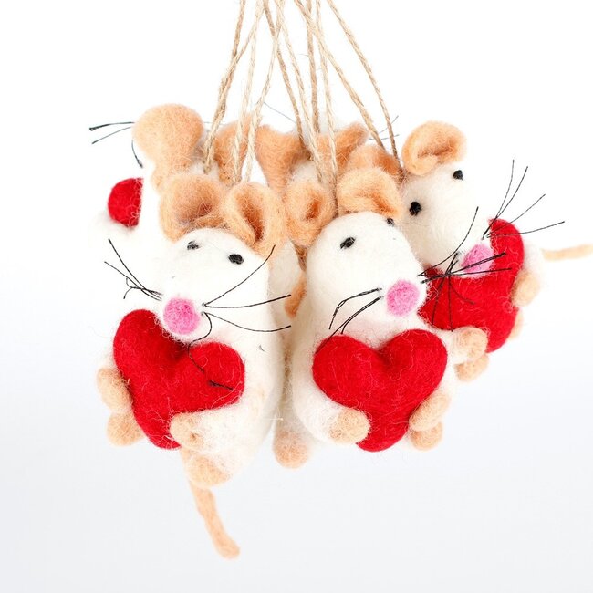 Felt Hanger Muis met Hart red