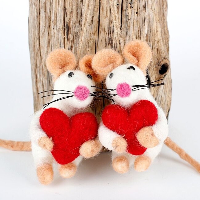 Filzhänger Muis met Hart red