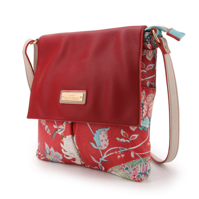 Cross-Shoulder Bag with Flap Ming red
