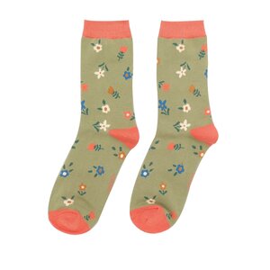 Miss Sparrow Socken Bamboo Tiny Flowers olive