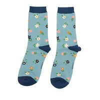 Miss Sparrow Socks Bamboo Tiny Flowers duck egg