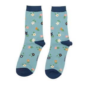 Miss Sparrow Socks Bamboo Tiny Flowers duck egg