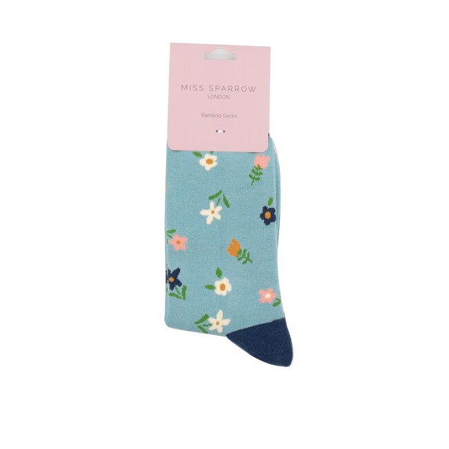 Socks Bamboo Tiny Flowers duck egg