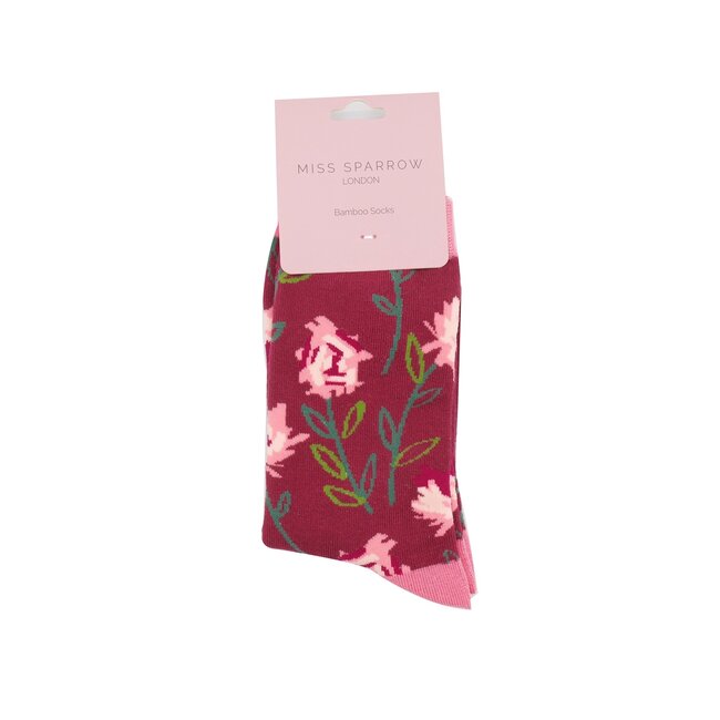 Socks Bamboo Abstract Floral dark red