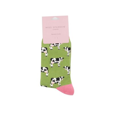 Miss Sparrow Socks Bamboo Cows green